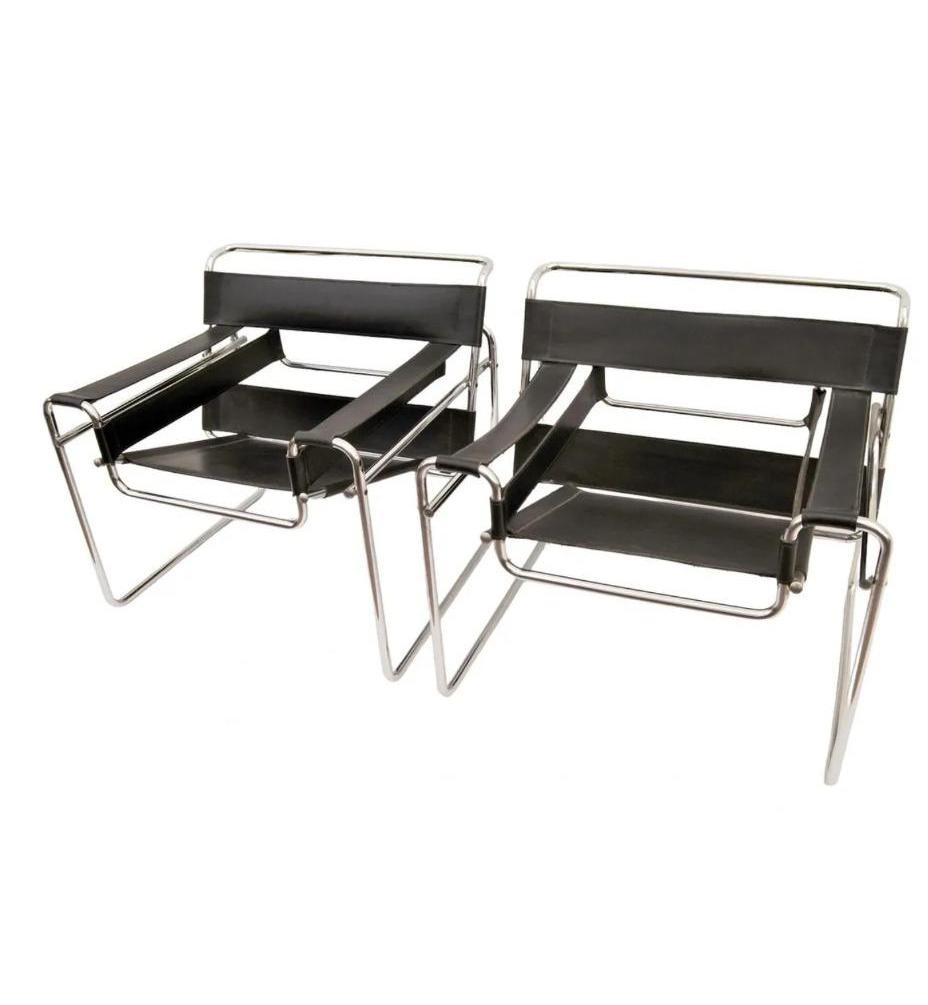 Pair of B3 Wassily Chairs Bauhaus Designed by Marcel Breuer, Italy 1970s