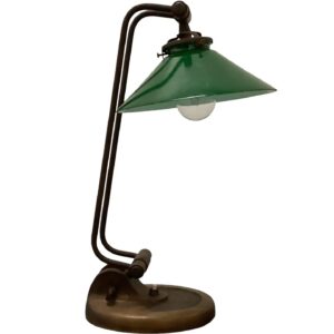 Banker’s Table Lamp in Brass with Original Green Glass Shade, Italy, 1940s
