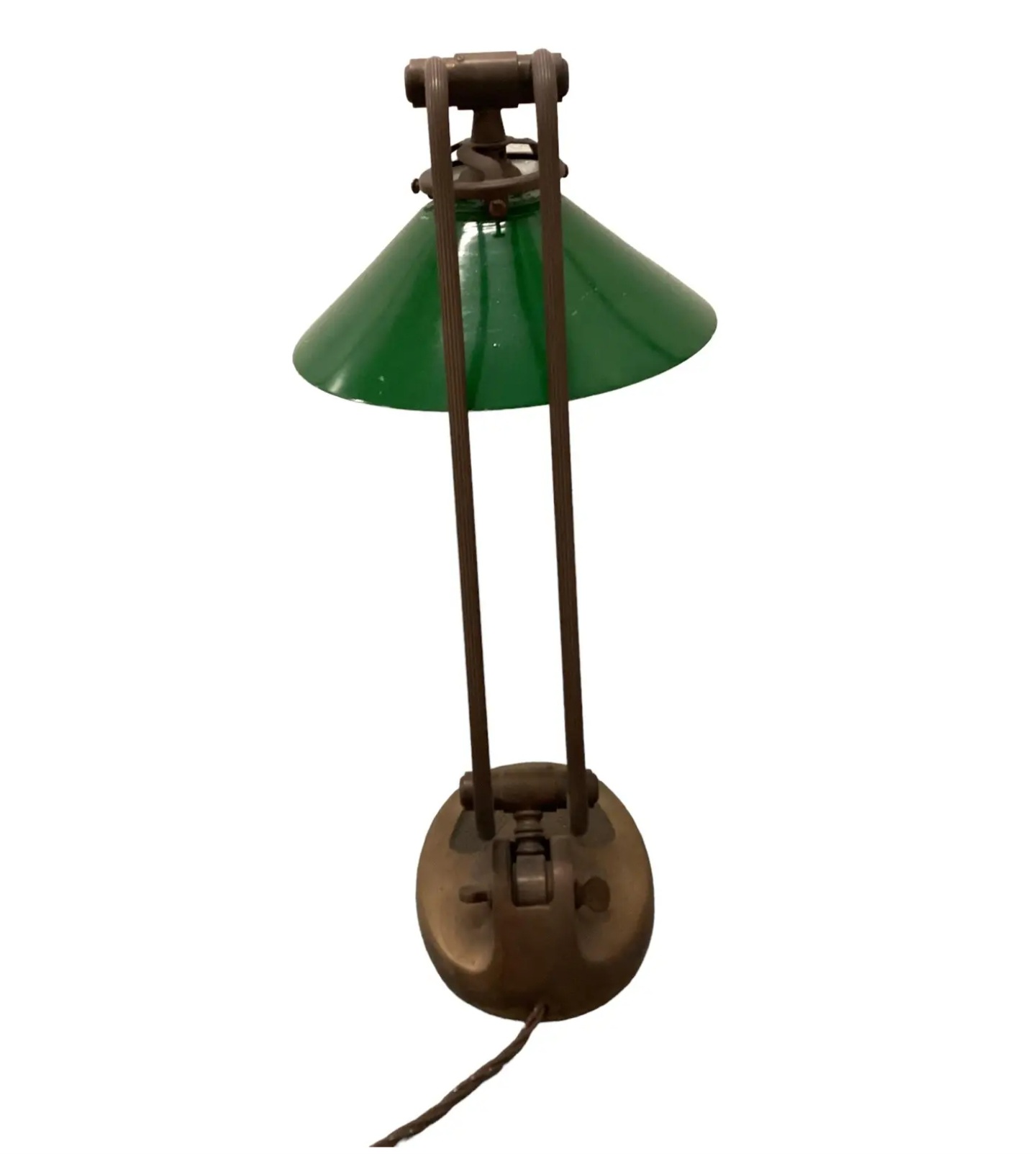 Banker’s Table Lamp in Brass with Original Green Glass Shade, Italy, 1940s - Image 4