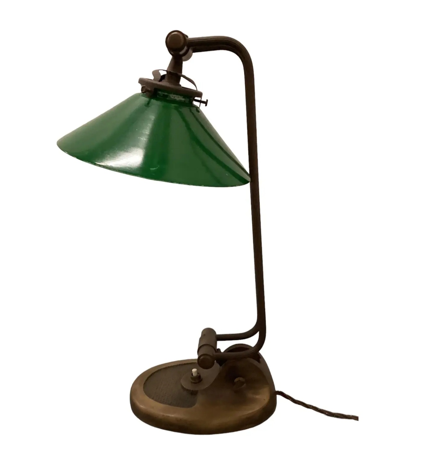 Banker’s Table Lamp in Brass with Original Green Glass Shade, Italy, 1940s - Image 7