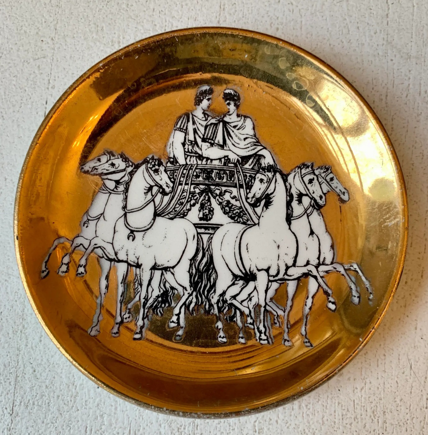 1860 P. Fornasetti "Roman Quadriga" Brass Plates – Set of 8 - Image 2