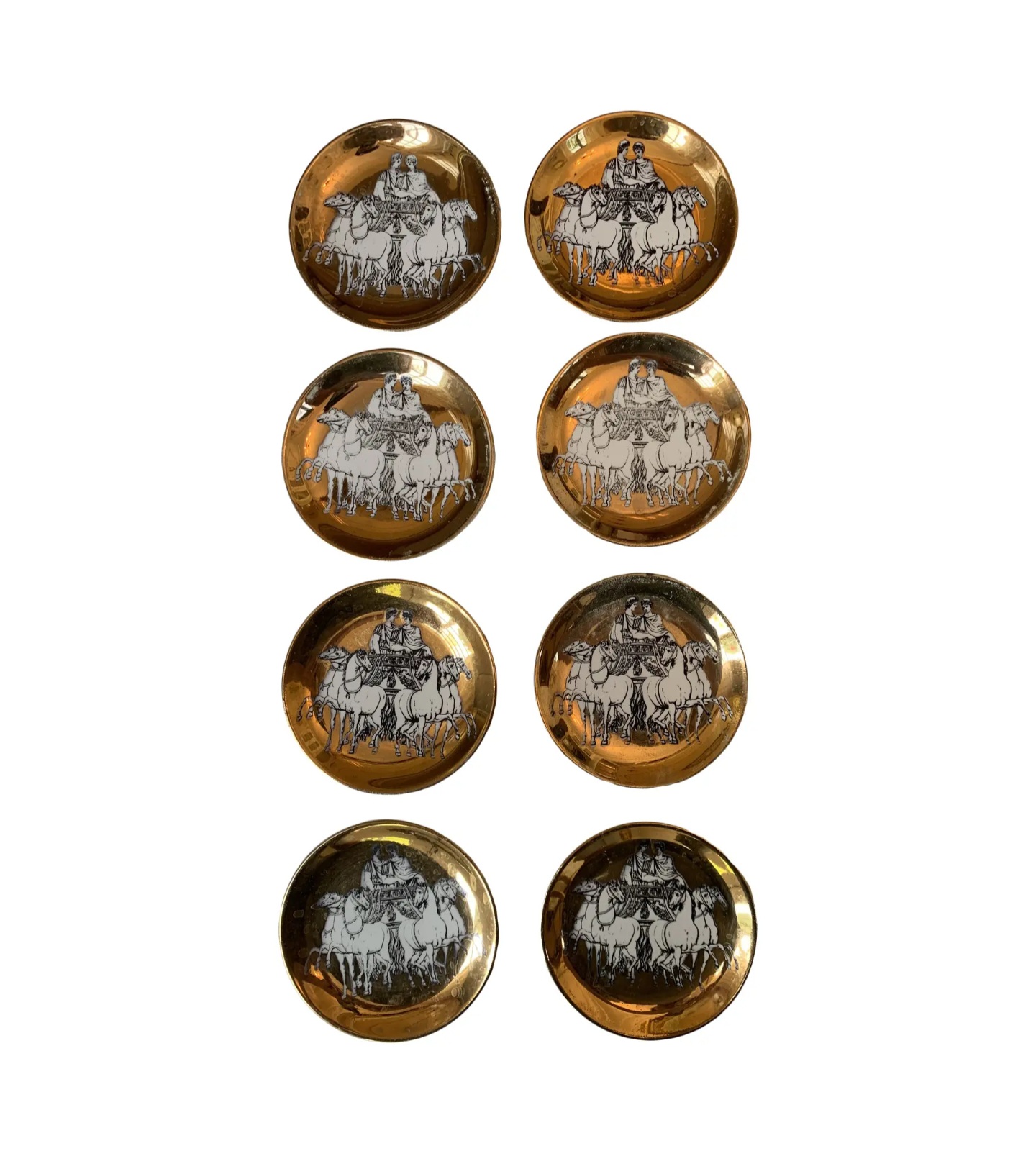1860 P. Fornasetti "Roman Quadriga" Brass Plates – Set of 8