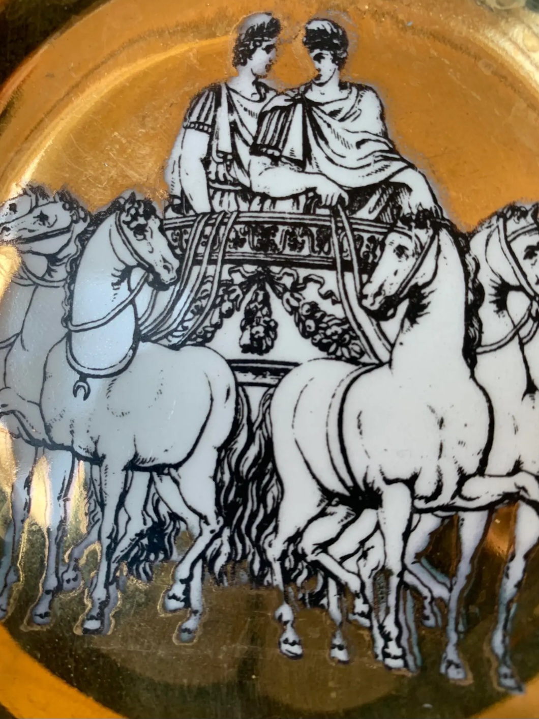 1860 P. Fornasetti "Roman Quadriga" Brass Plates – Set of 8 - Image 3