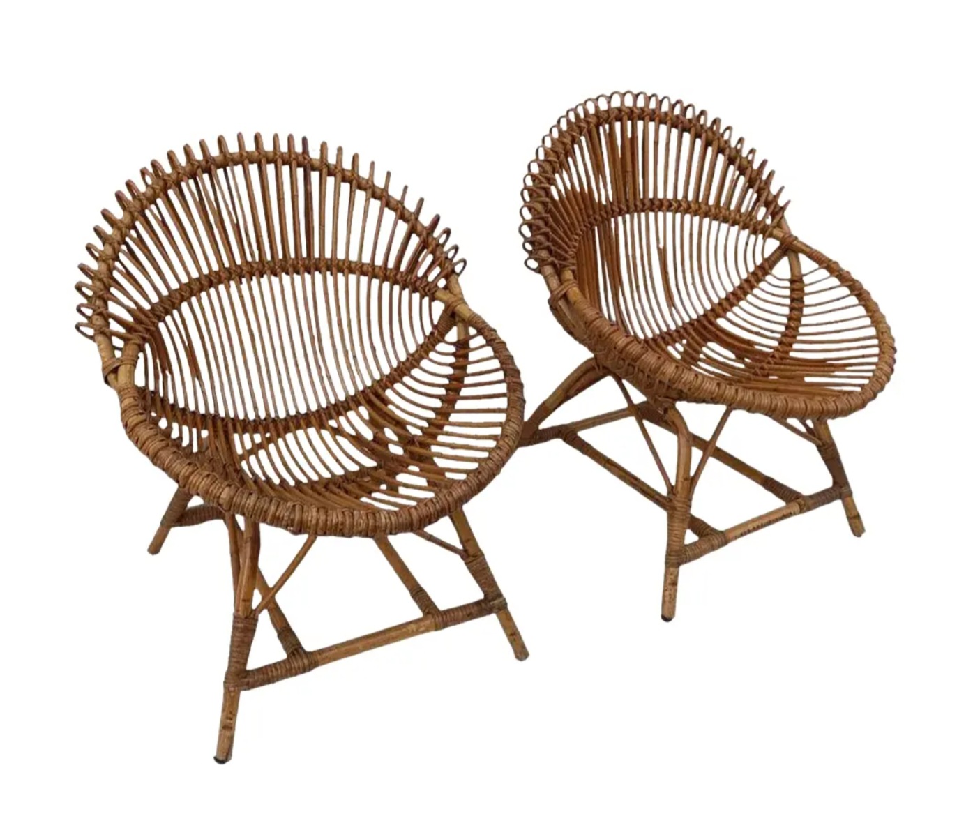 Pair of Vintage Bonacina Rattan Sculptural Chairs, Italy, 1960s - Image 2