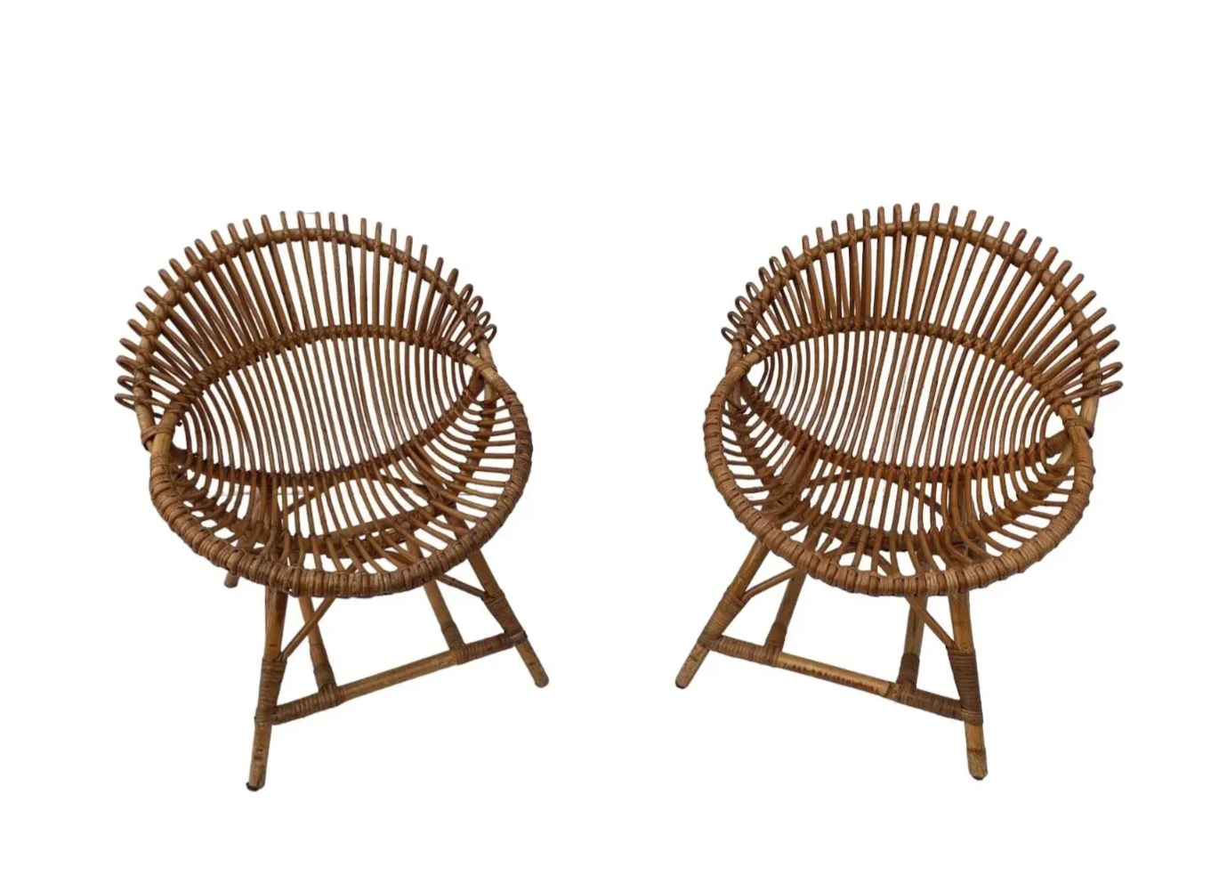 Pair of Vintage Bonacina Rattan Sculptural Chairs, Italy, 1960s - Image 3