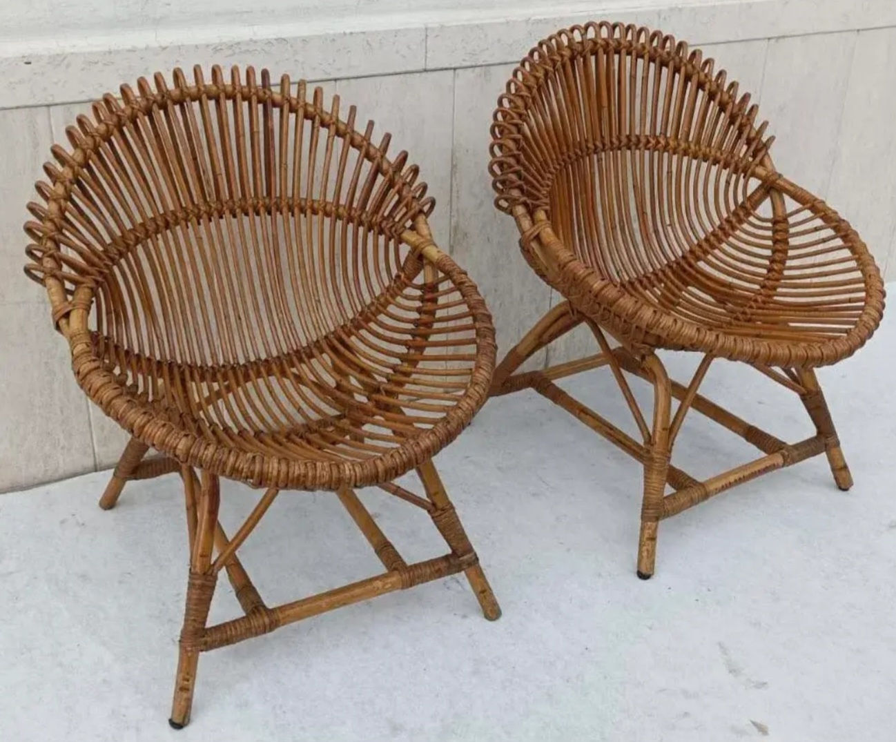 Pair of Vintage Bonacina Rattan Sculptural Chairs, Italy, 1960s - Image 8