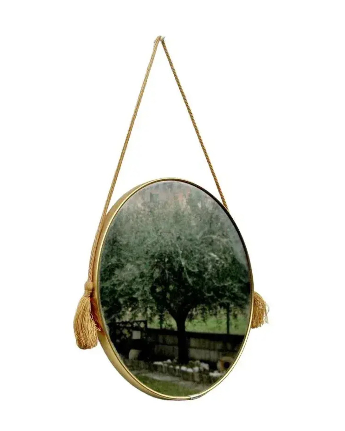 Italian Mid Century Round Wall Mirror With Original Cord, 1970s