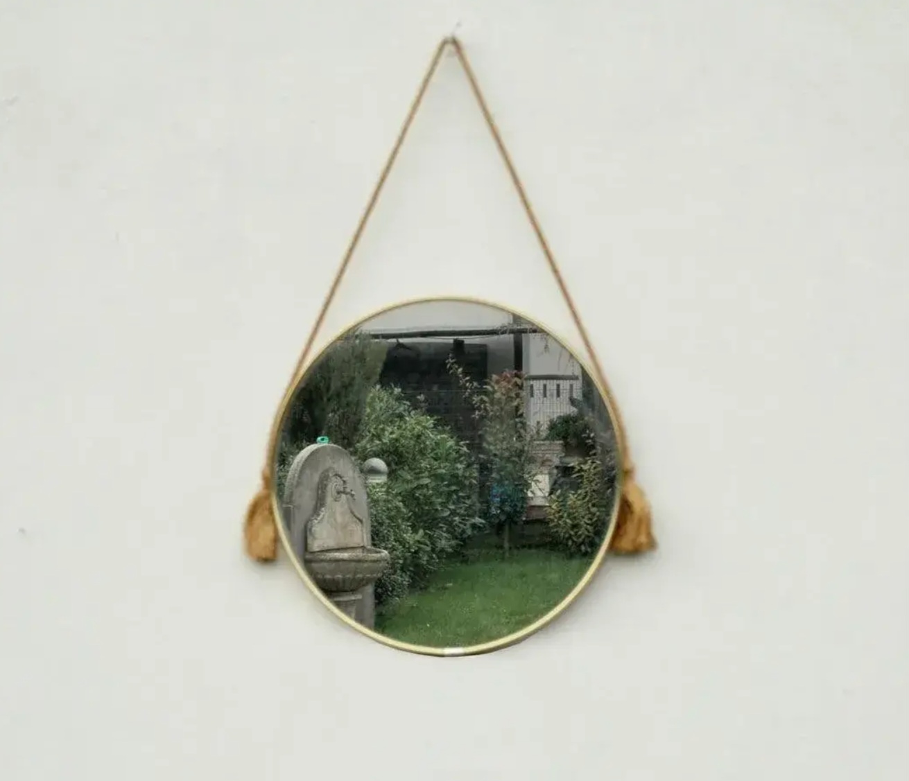 Italian Mid Century Round Wall Mirror With Original Cord, 1970s - Image 2
