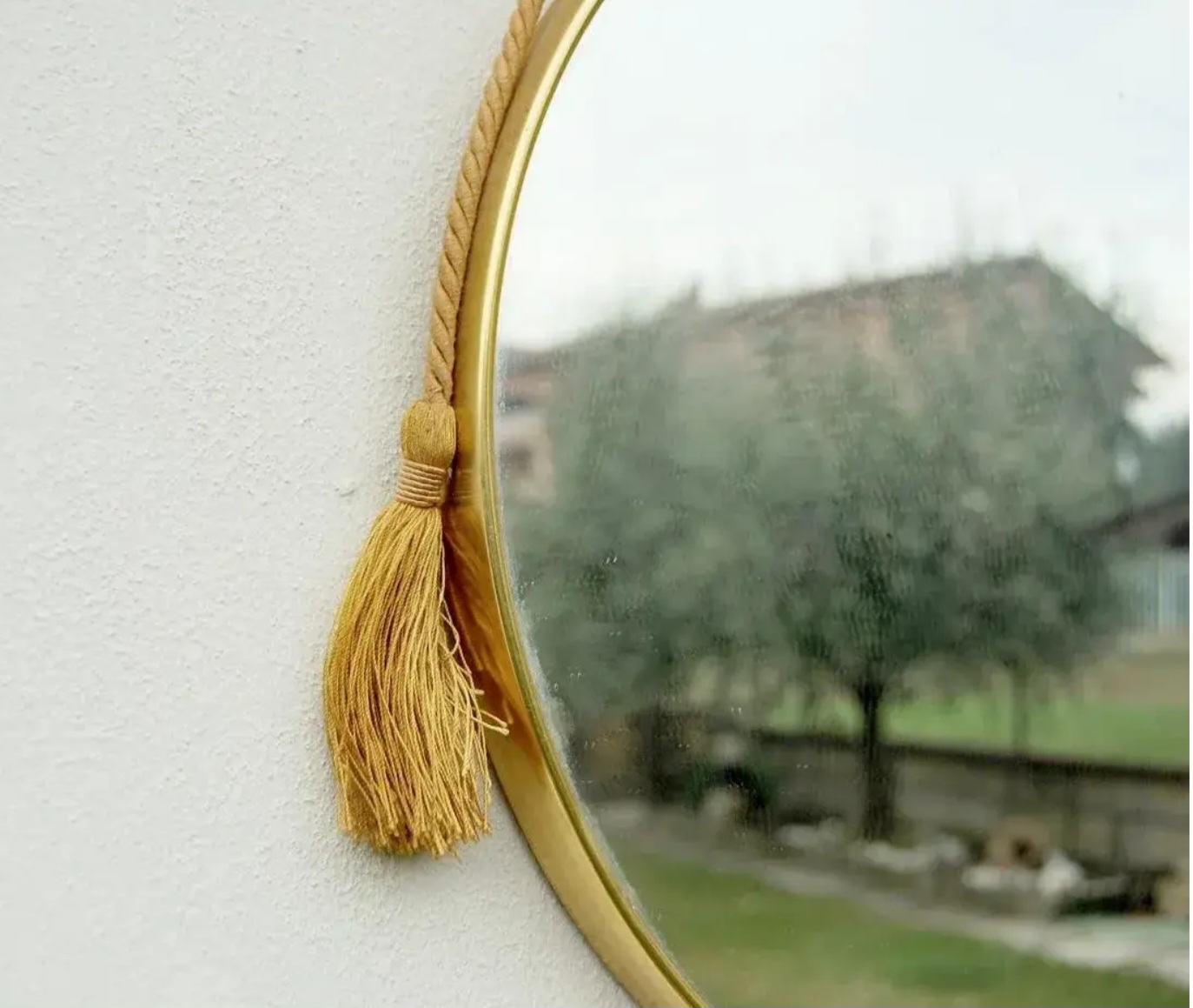 Italian Mid Century Round Wall Mirror With Original Cord, 1970s - Image 3